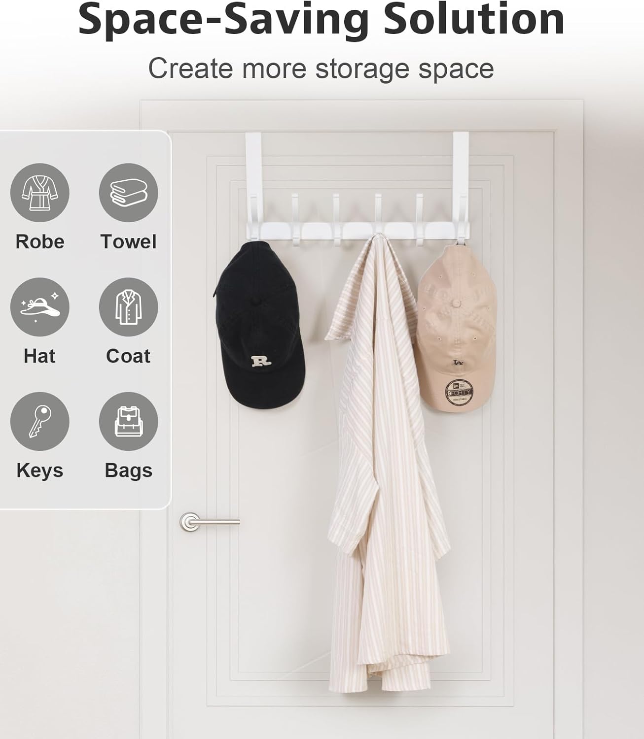 Over The Door Hooks, Door Hanger Hooks for Hanging, Over The Doors Towel Racks for Bathroom, Coat Rack Dorm Essentials (1Pack, White, Fit 1-3/4" Doors)