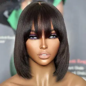 Bob Wig Human Hair with Bangs Glueless Wigs Straight Bob Wigs with Bangs 4X1 Transparent Lace Bob Wigs Natural Balck Color Wigs for Women
