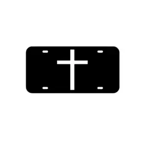 Cross Front License Plate - 12x6 Inches, Weather Resistant, Handmade in the USA, Humor Decal for Trucks & Cars, Easy Installation