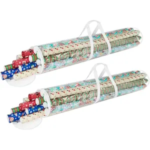 Wrapping Paper Storage - Set of 2 Organizers for 50 Rolls of Gift Wrap - Clear Totes with Handles for Holiday, Christmas, or Any Occasion by Elf Stor