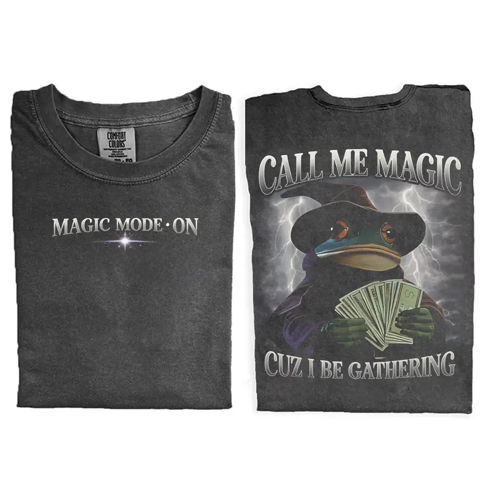 Magic Mode On Frog Wizard MTG Vintage Double-side Shirt, Funny Meme Sweatshirt, Unisex Cotton Graphic Top T-shirt, Unisex Cotton Crewneck Top For Daily Wear