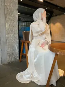 Women's Rhinestone Decor Long Sleeve Abaya &  V Neck Sleeveless Dress with Hijab & Belt, Abaya Hijab Set, Elegant Modest Outfit for Daily Wear, Ladies Clothes for All Seasons