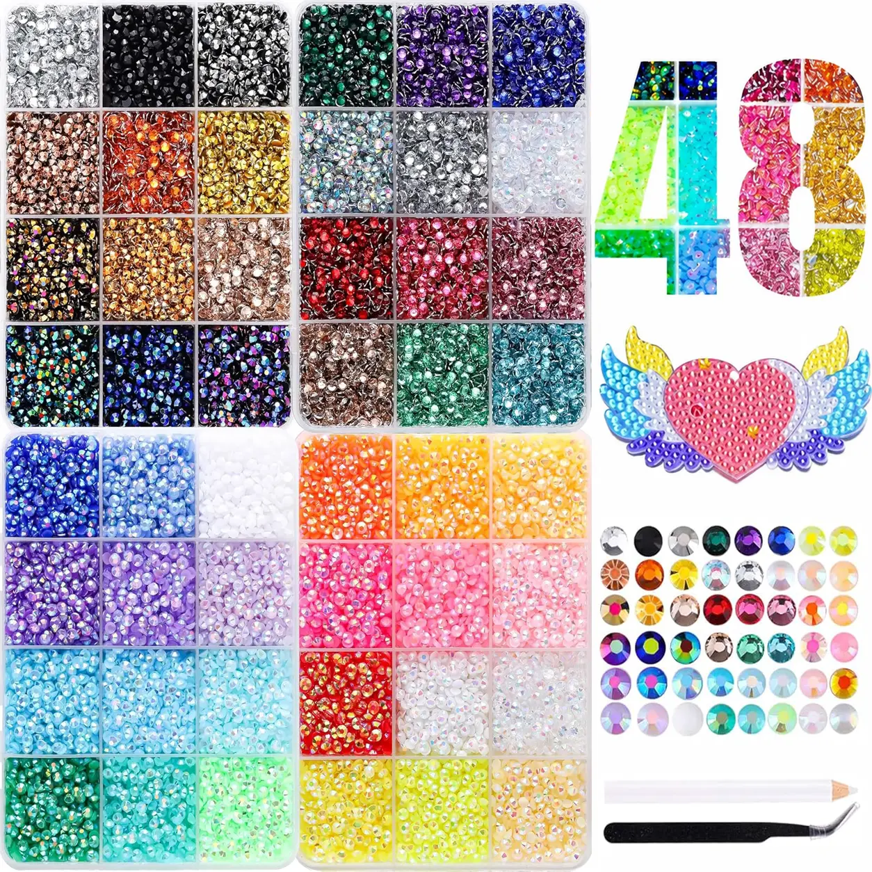36000 Pcs Craft Crystals Kit - 48 Colors 3mm Flatback Nail Rhinestones with Tools, Diy & Bling Decoration for Enhancing Nail Art & Crafting Fun, Diy Rhinestone, Bling Rhinestone Decoration