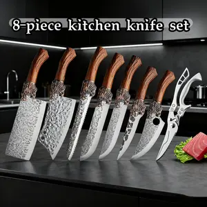 8 pieces set, thickened stainless steel kitchen knife set, lion style handle design, anti-slip and ergonomic spacesaving  knifeset Multifunctional Stainless Steel Bone Knife German Steel Magnetic Knife Set