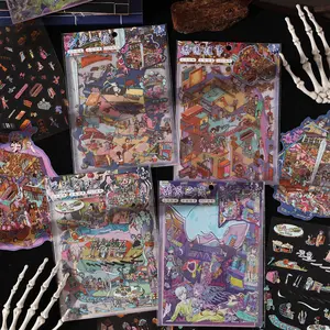 4 Packs Endless Oddities Micro Horror Series Scene Stickers, Decorative Stickers, Diary Notebook Collage Background, Creative Gift Material