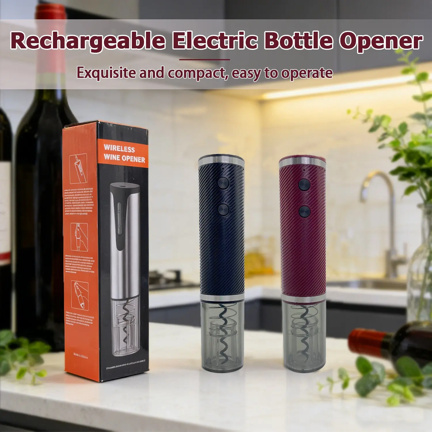 Electric Bottle Opener, Wine Bottle Opener, USB Rechargeable, Compact Design, Single Hand Operation, Button-Press Automatic, Portable for Home Kitchen Party Bar Wedding