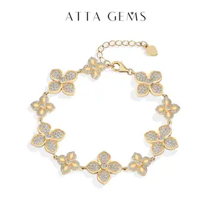 ATTAGEMS Flower Design D Color VVS1 Lab-Created Moissanite Bracelet, Luxury Hypoallergenic Artificial Gemstone Jewelry, Bracelets for Women, Ideal Gift for Engagement, Birthday
