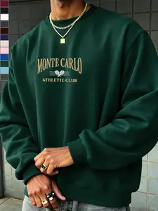 Men's Fall Winter Monte Carlo Vintage Sport Graphic Print Fleece Long Sleeve Sweatshirt, Retro Style Fashion Casual Wear, Comfortable Fit for Daily Menswear