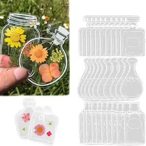 DIY Transparent Plant Specimen Bookmark Stickers – 10/20PCS Clear PET Bottle Shape Stickers for Pressed Flowers Leaves Herbarium Craft, Dried Flower Bookmark DIY Kit