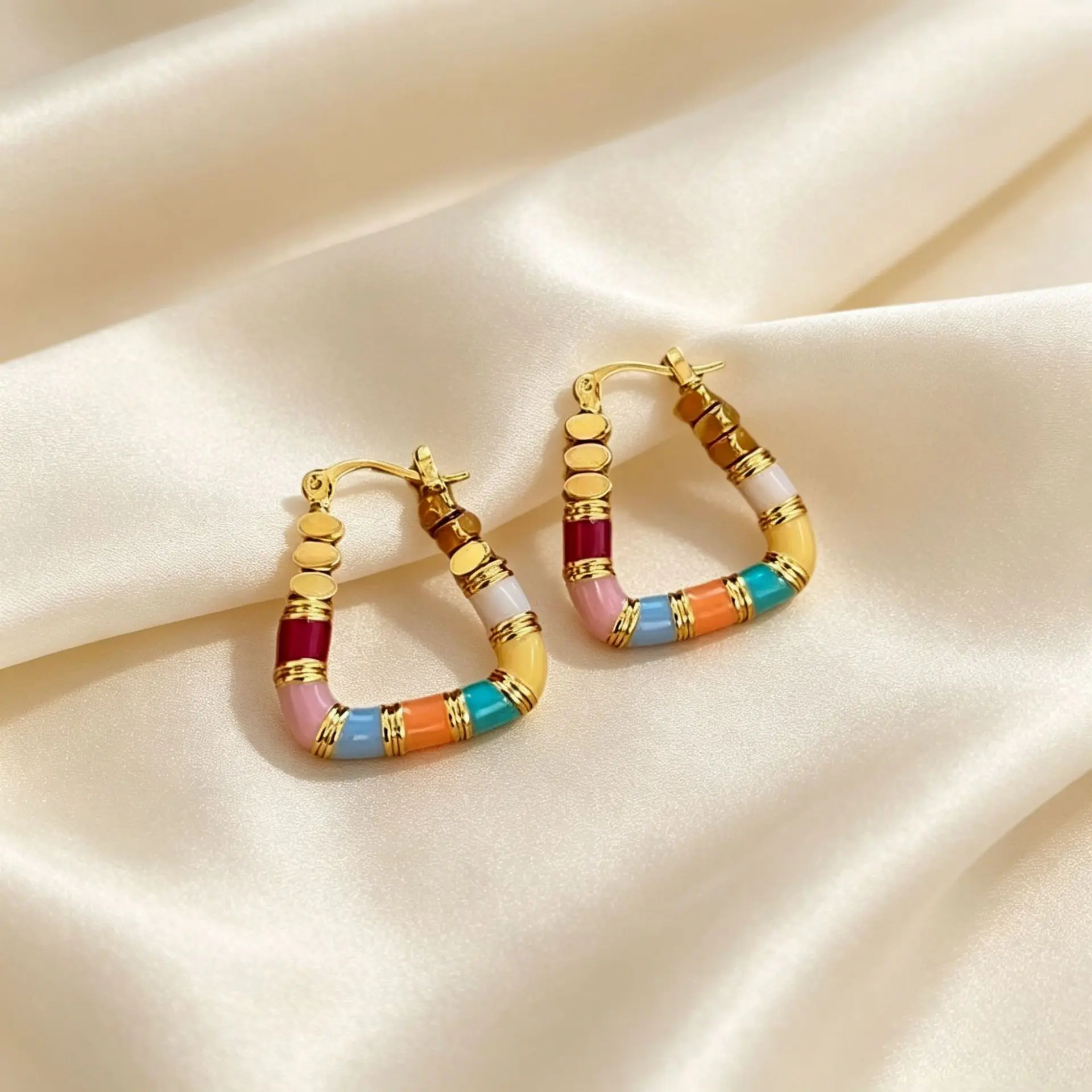 High-Quality Copper Hoop Huggie Earrings, Colorful Enamel Design, Unisex Daily Fashion Costume Jewelry Accessories for Women