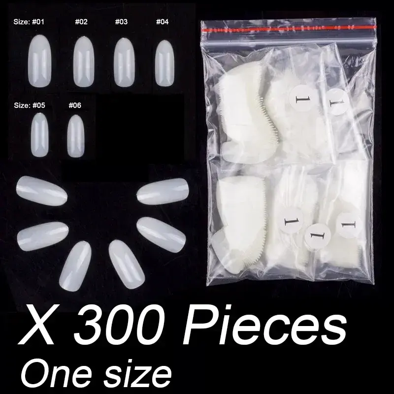 300 Pieces Per Lot Same Size Oval Shape False Nail Tips For Drawing Nail Design Acrylic Full Nails Size 0 1 2 3 4 5 6
