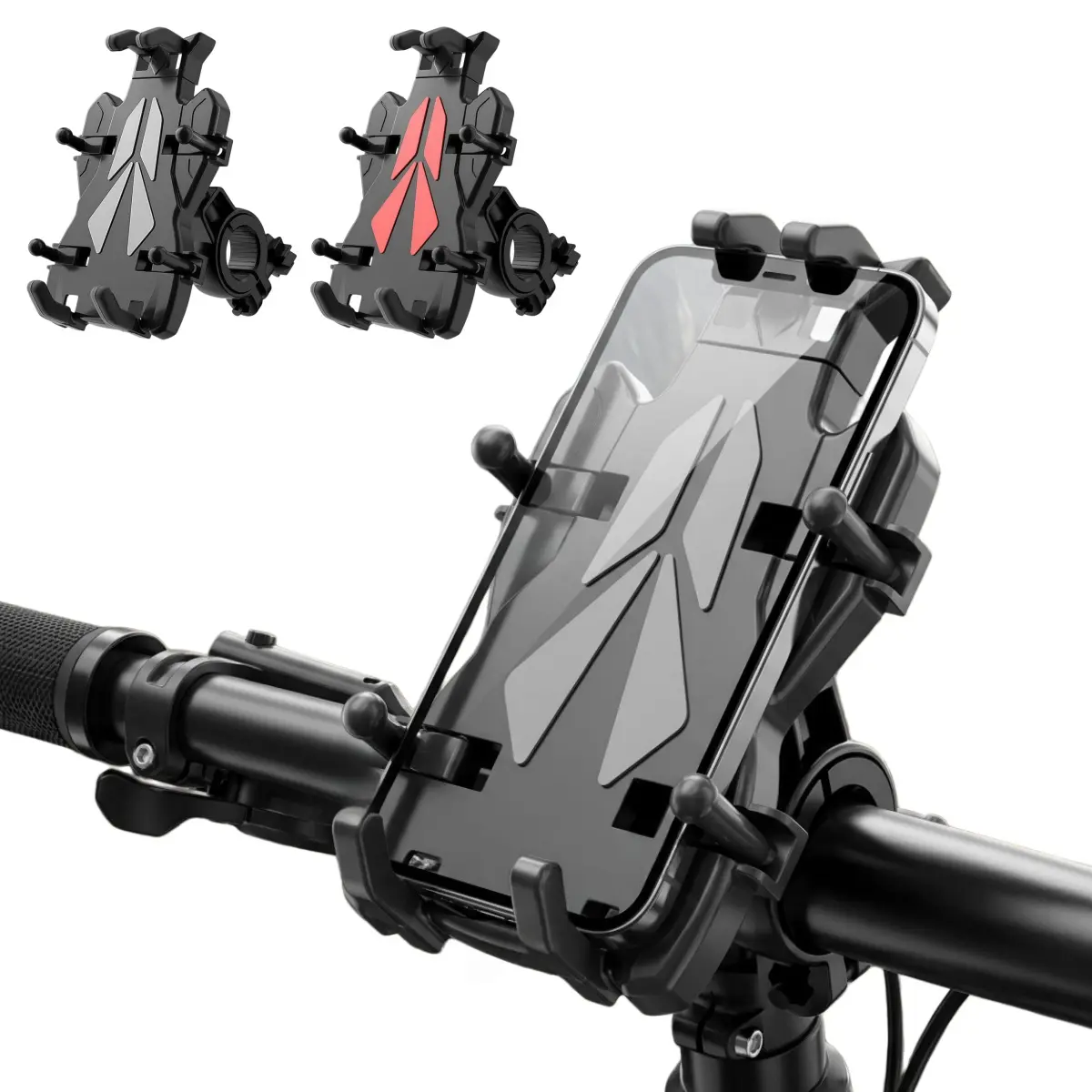 8-Claw Anti-Shake Motorcycle Phone Mount, 360° Rotatable Shockproof Bike Phone Holder, Stable Phone Mount Clip Screw Adjustable Version Universal Cell Phone Cradle Clamp for Bicycle Scooter ATV 0.6-1.3" Handlebar, Fits for 4.7-7.2 Inch Smartphones