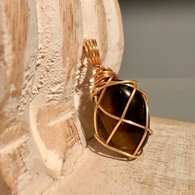 Tiger’s Eye Pendant – Gold Wire Wrapped Necklace