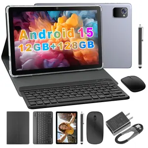 BYYBUO Android 15 Tablet, 10 Inch Tablet with Keyboard, Mouse, Stylus, Case, 12GB+128GB, 6000mAh Battery, 13MP+5MP Camera