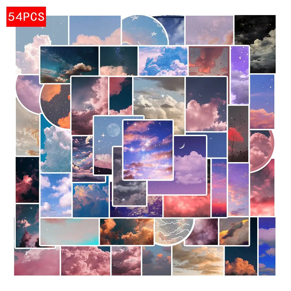 54 Beautiful Starry Cloud Pattern Waterproof Stickers, Car Styling Decals Water Cup Luggage Phone Laptop Decals, Decorative Adhesive Labels, Graphic Decal