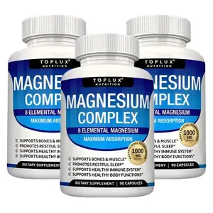 3 Bottles of Nutrition Magnesium Complex 7 Elemental Sources Men Women Bone Muscle Sleep Immune Support Nature Decent Fitness Dietary Supplement Malate Taurate Chelated for Easy Absorption for Bones Muscle Recovery Energy 1000mg 90 Capsules