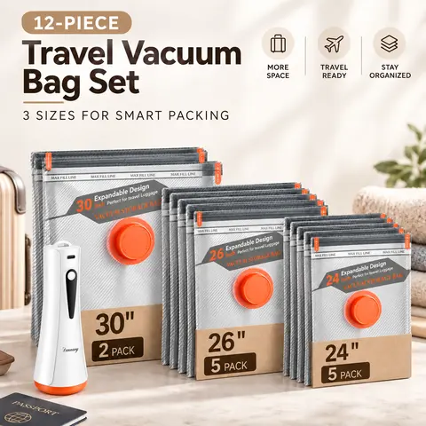 Cordless Rechargeable Electric Pump Vacuum Storage Bags - 15.8x19.6" Reusable Zippered PVC Organiser Bags for Home Supplies, Storage Organization, Daily Business Travel Luggage, Clothes Closet Organization