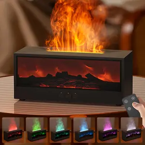 USB Powered Simulated Flame Dual Function Aromatherapy Machine, Timer Adjustable, Remote Control, Bedroom Humidifier, Home Fireplace Design, Office & Bathroom Lighting