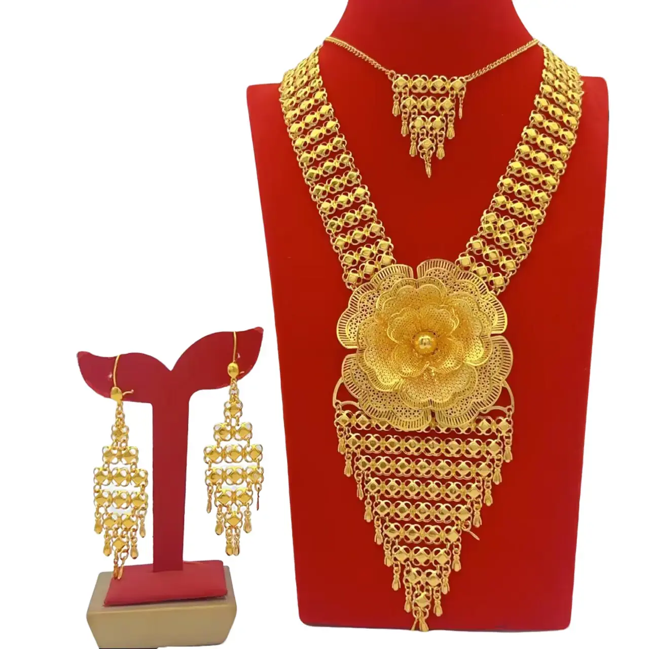 Exquisite Hip Hop Luxury Indian Arabic Vintage Filigree Gold-Plated Jewelry Set - Dubai Gold Bridal & Party Accessories, Daily Wear Costume Gold Filled Necklace