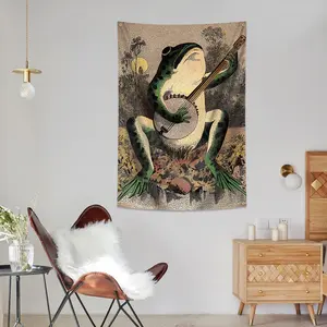 Banjo Frog Flag Wall Decor, Indoor Room Living Room Office Dorm Decoration, Cute Animal Design, Perfect for Home and Office, Tapestry Wall Mural