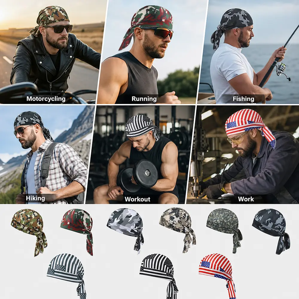 9 Pieces Cooling Do Rags Sweat Wicking Skull Caps Doo Rags Large Motorcycle Dew Rag Head Wrap Bandana Hats Liners for Men Women