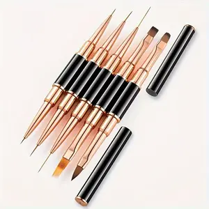 Professional Nail Art Brush Set, 5 Counts/set Double-ended Nail Art Brush & Nail Liner Pen, DIY Nail Art Tool for Home & Salon Use, Manicure Brush, Nail Art Accessories