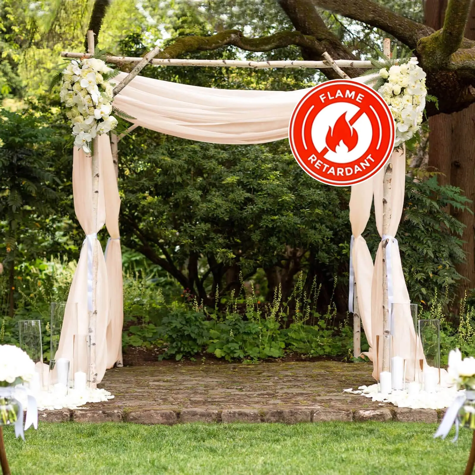 5ftx14ft Nude Chiffon Curtain Panel, Durable Flame-Resistant Rod Pocket Drapery for Party Decoration Supplies, Wall Hanging Backdrop & Ceiling Use