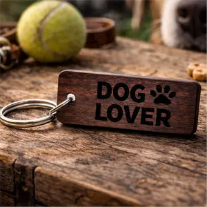 Dog Lover - Solid Oak wooden keychain with stainless steel hardware