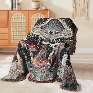 Boho Throw Blanket Reversible Cotton Bohemian Tapestry Hippie Room Decor Outdoor Blanket Double Sided (Mushroom 50"x60")