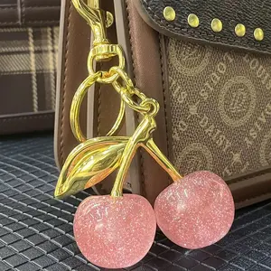 Aria of Living Cherry Keychain Bag Charm: Cute-Elegant Leather Keyring for Women Adorable Accessory for Purses Handbags Car Keys Ideal Romantic Gift for Anniversary Wedding， design bag charm