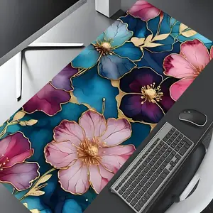 Luxury Gold Flower Pattern Extra Large Gaming Mouse Pad, Office Accessories, Stylish Decorative Desk Decoration and Protective Mat, Rubber Non-Slip Edge, Perfect for Laptops, Desktops and Keyboard for Kids and Adults