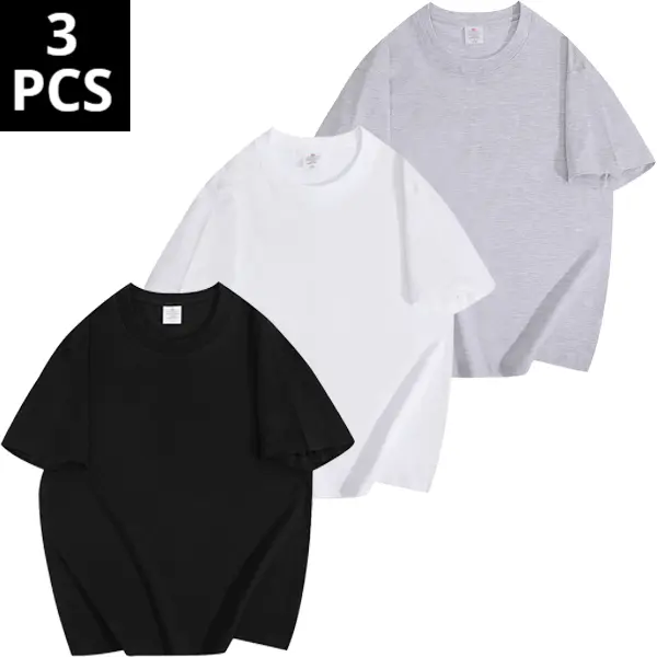3-Pack 248GSM Heavyweight T-Shirt - Combed Cotton Drop Shoulder, Loose Solid Versatile Top Crewneck Smooth summerwins