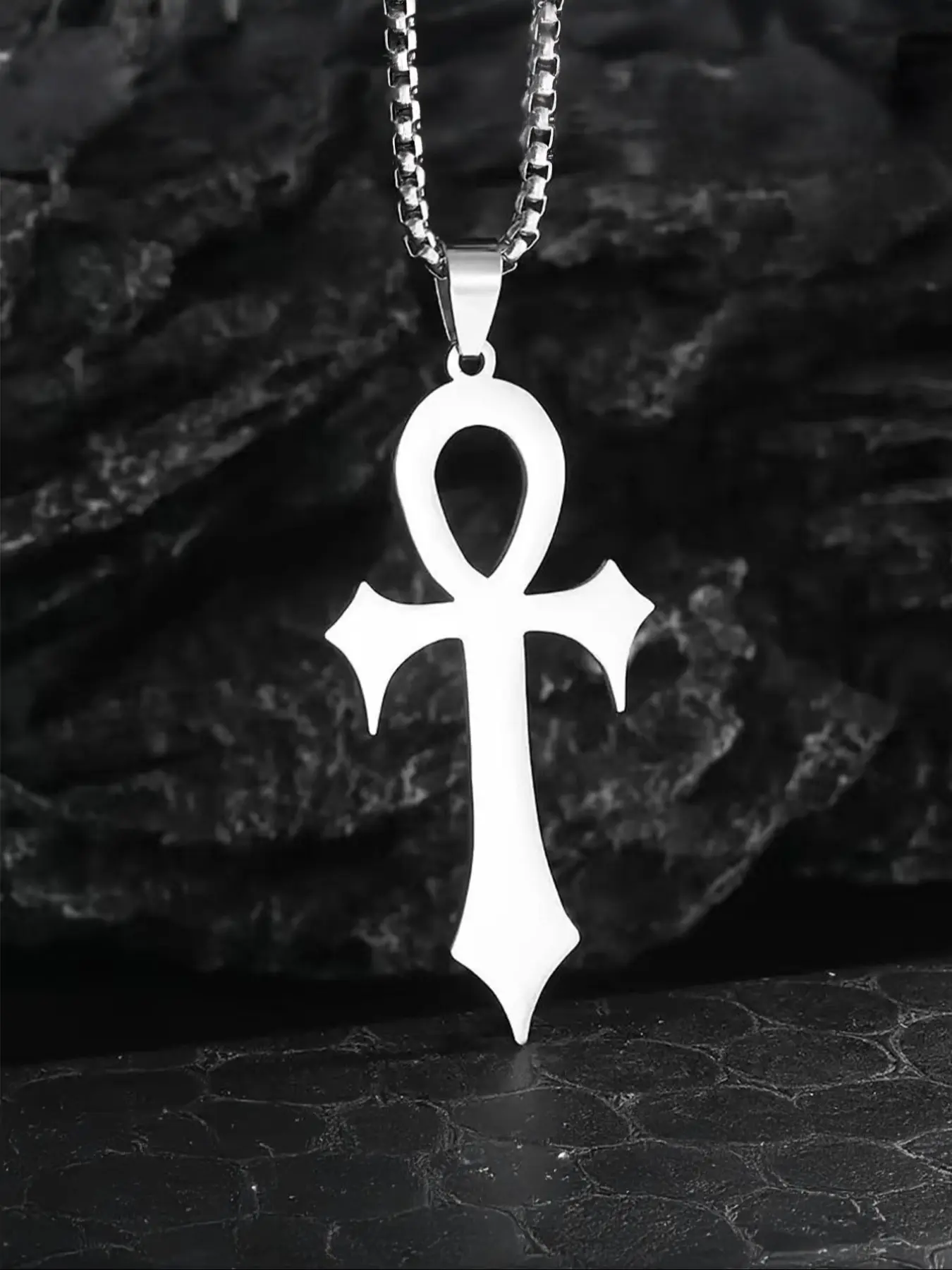 Ancient Egyptian Key Cross Pendant Necklace, Stainless Steel Vintage Pharaoh Guardian Amulet, Unisex Jewelry for Men & Women, Chain Link Necklace