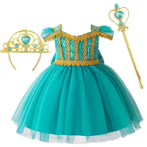 043 (Dress + all accessories) Princess Jasmine's Magic Lamp Costume Sequined Mesh Princess Dress Girls' Dress Set