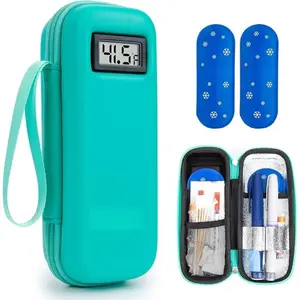 Insulin Travel Cooler with LCD Temperature Display – Portable Diabetic Medication Case, Keeps 6–8 Hours Cold for Pens & Vials, Includes 1 Cooler & 2 Ice Packs (No Medication Included)
