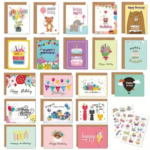 20 Birthday Cards with Envelopes, Blank Inside, Assorted Designs, Happy Birthday Greeting Cards, Thank You Cards, Anniversary Cards