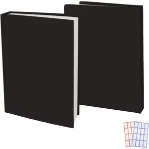 2 Pack Stretchable Book Sleeve Covers, for Paperbacks Hardcover Textbooks up to 9" x 12", Office Supplies with Free Sticker Labels (2 Pack, Black)