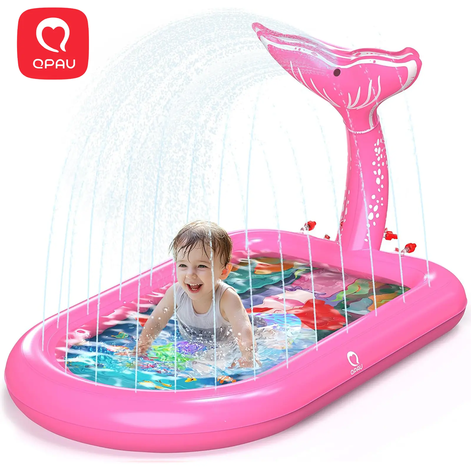 QPAU Splash Pad for Toddlers 1-3, Cute Animal Designs (Elephant, Whale, Shark & Mermaid) - Outdoor Water Play Mat, Inflatable Kids Pool, Baby Backyard Toy, Birthday Gifts for 1+ Year Old Girls & Boys homeessentials, back to school