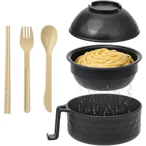 Microwave Ramen Bowl Set with Cutlery - 3-in-1 Design for Noodle & Pasta - BPA-Free, Portable, Travel-Friendly - Includes Spoon, Chopsticks & Fork - Ideal for Small Kitchens & Dorm Rooms - Tableware Sets Stock Up Value Pack Valentine's Day gift