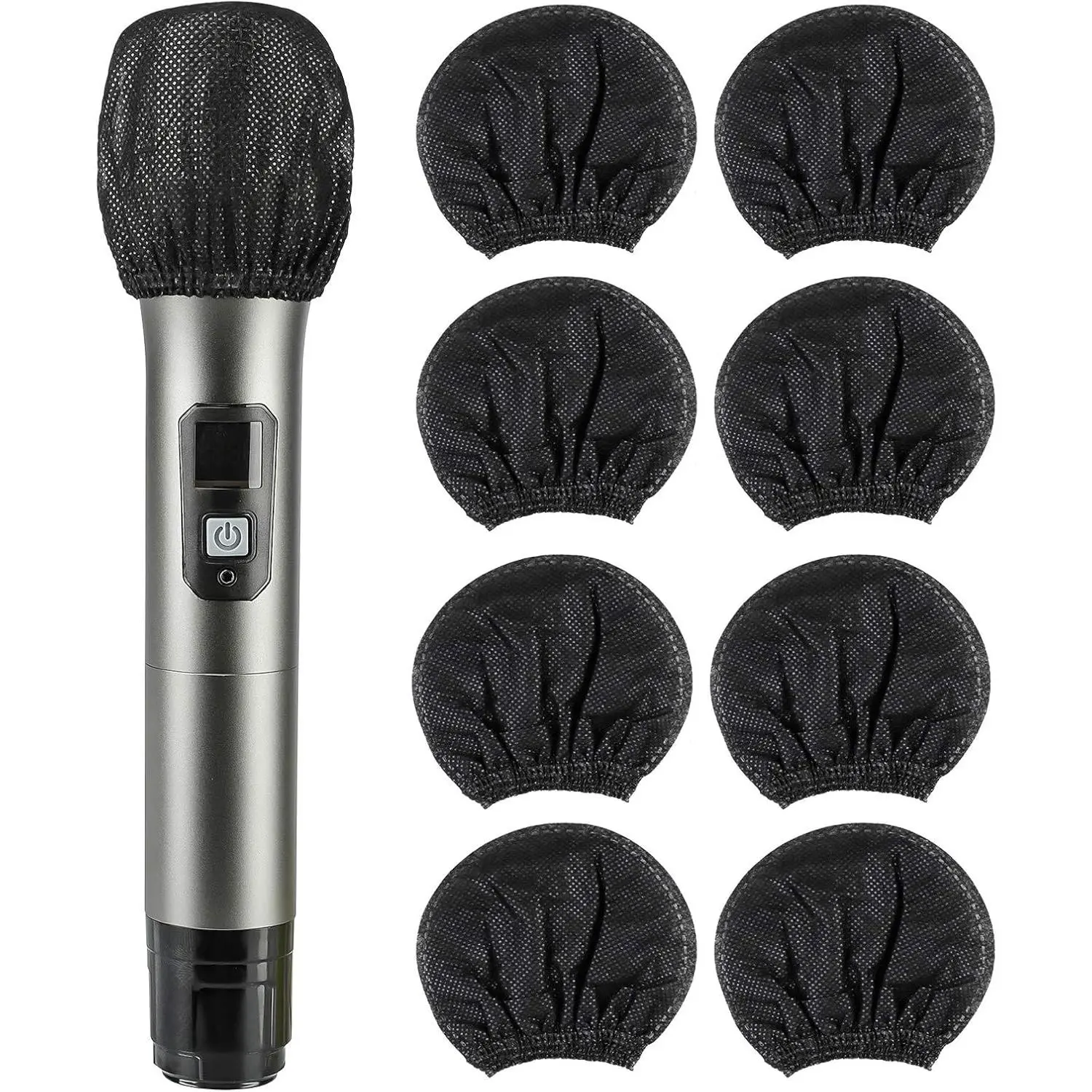 Black (200pcs) Disposable Non-Woven Handheld Microphone Windscreens - Audio Protection Covers for Recording Rooms, KTVs