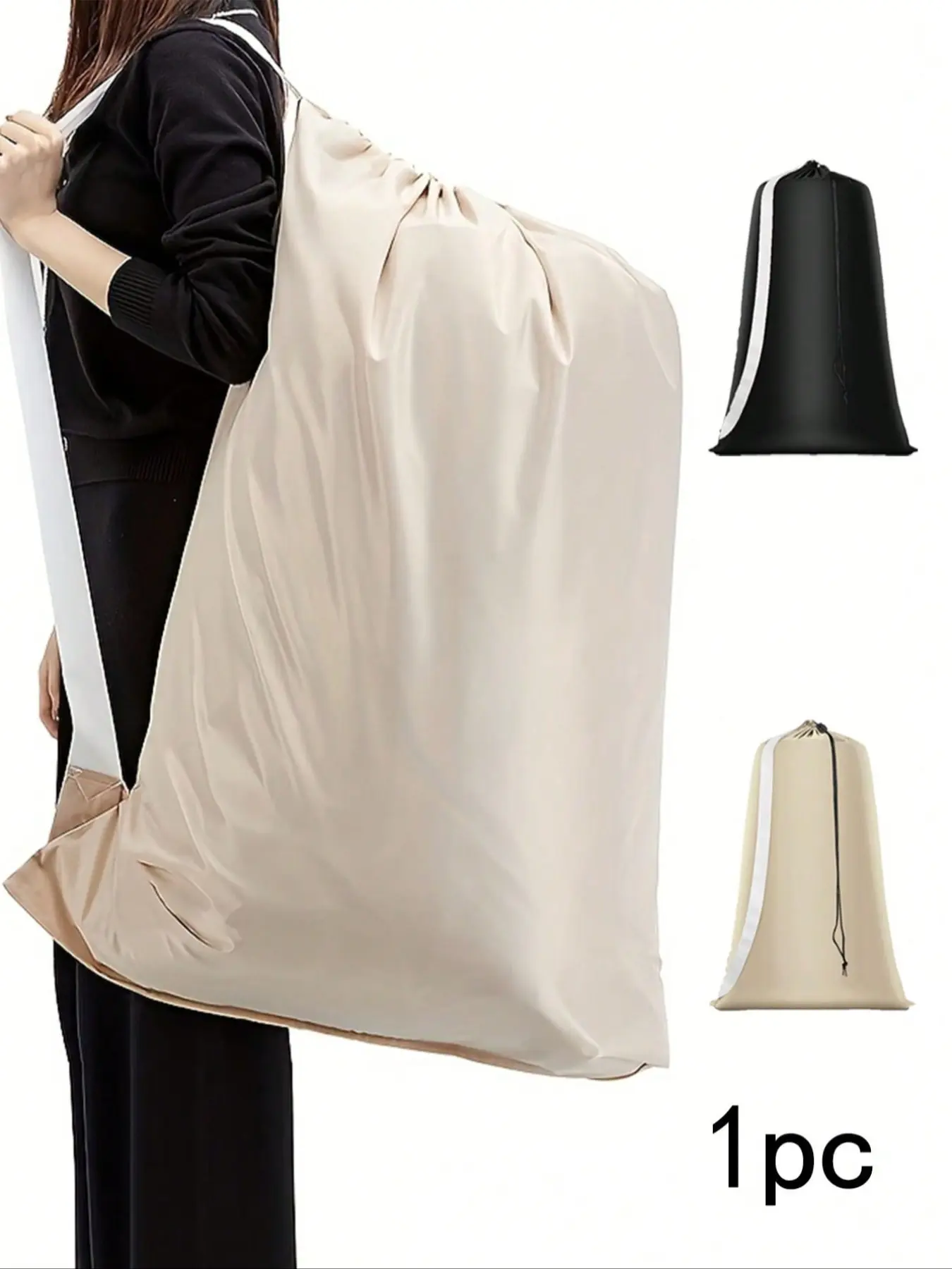 Extra Large Capacity Laundry Bag with Shoulder Strap, Durable Drawstring Closure, Multipurpose Rectangular Woven Wash Bag for Home and Travel Storage, Laundry Bags, Laundry Organizer, Laundry Accessory