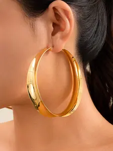 Simple Exaggerated Glossy Metal Geometric Hoop Earrings For Women Holiday Party OL Trendy Jewelry Fashion Jewelry Ear Accessories