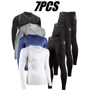 7pcs Men's Quick-Dry SPF 50+ Full Fitness Suit Set with Moisture-Wicking Tight-Fit Training Pants & Matching Shorts/Shorts Set - High-Elasticity for Gym, Outdoor, Basketball, Running - Summer Sports Swim to Run Conversion Athletic Tracksuit Set