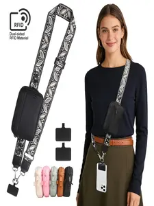Clip-On Crossbody Phone Lanyard with Wallet, Phone Pocket, Adjustable Strap, Detachable Rfid Wristlet, Compatible with All Phone Cases, Pouch and Cup Sleeve, Cell Phone Accessories