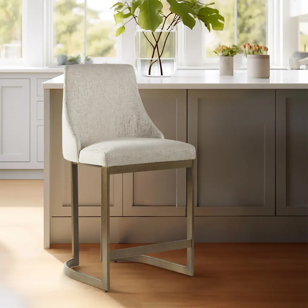 Madison Park Bryce Contemporary Cream Upholstered Home Bar Counter Stool - Curved Arms, High-Density Memory Foam Cushion, Metal & Plastic Base, Backrest Home Bar Furniture, Steam Clean Compatible, 21"w x 22"d x 40.5"h, 33.55 lbs, Assembly Required