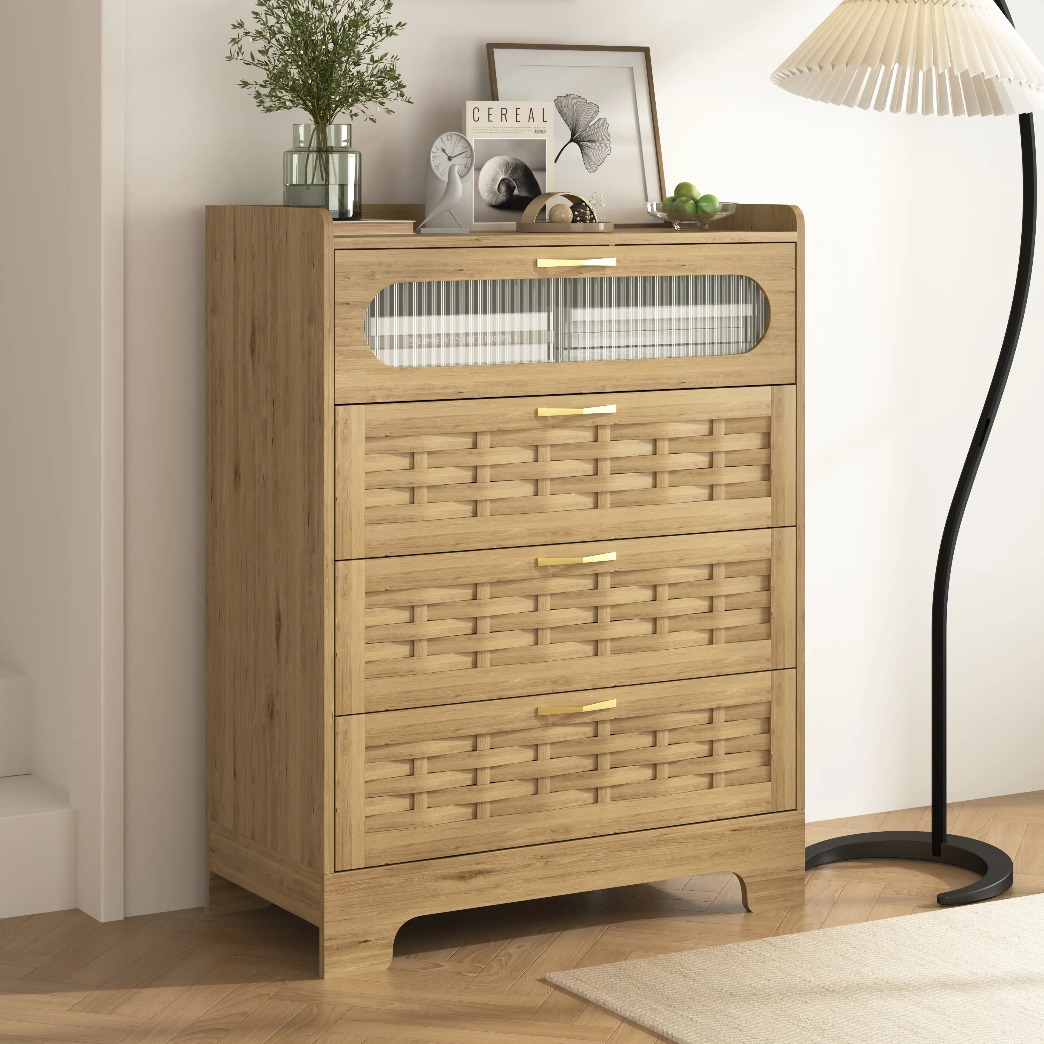 YYDS Wood 4 Drawer Dresser for Bedroom, Large Double Dresser with Wide Drawers, Modern Chest of Drawers,Storage Organizer Dresser,Nursery Dresser,for Living Room, Hallway, Bedroom, Kids Bedroom