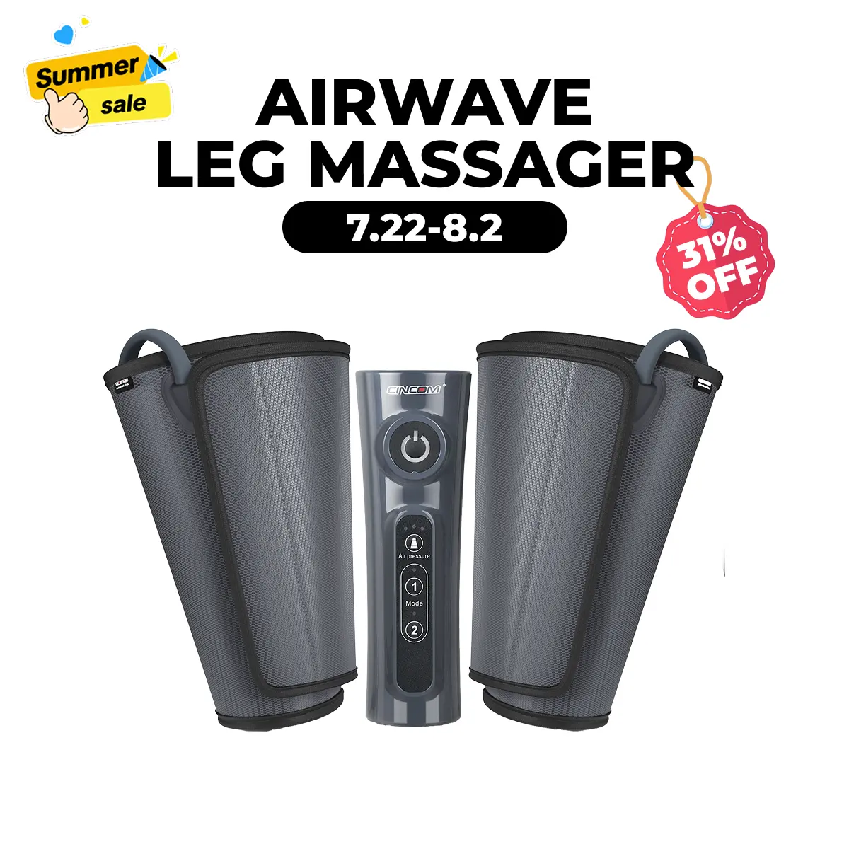 CINCOM Airwave Leg Massager with Calf Airbags, Adjustable Modes, Adjustable Vibration Intensity for Body Comfort - Relaxing Gifts for Loved Ones, Massage Devices, Selfcare, Intensity Levels