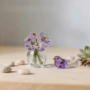 Handmade Glass Floral Ornament, Simulated Bouquet Vase with Eternal Glass Flower Arrangement, Elegant Desktop Art Decoration, Ideal Gift for Girlfriend Mom Best Friend