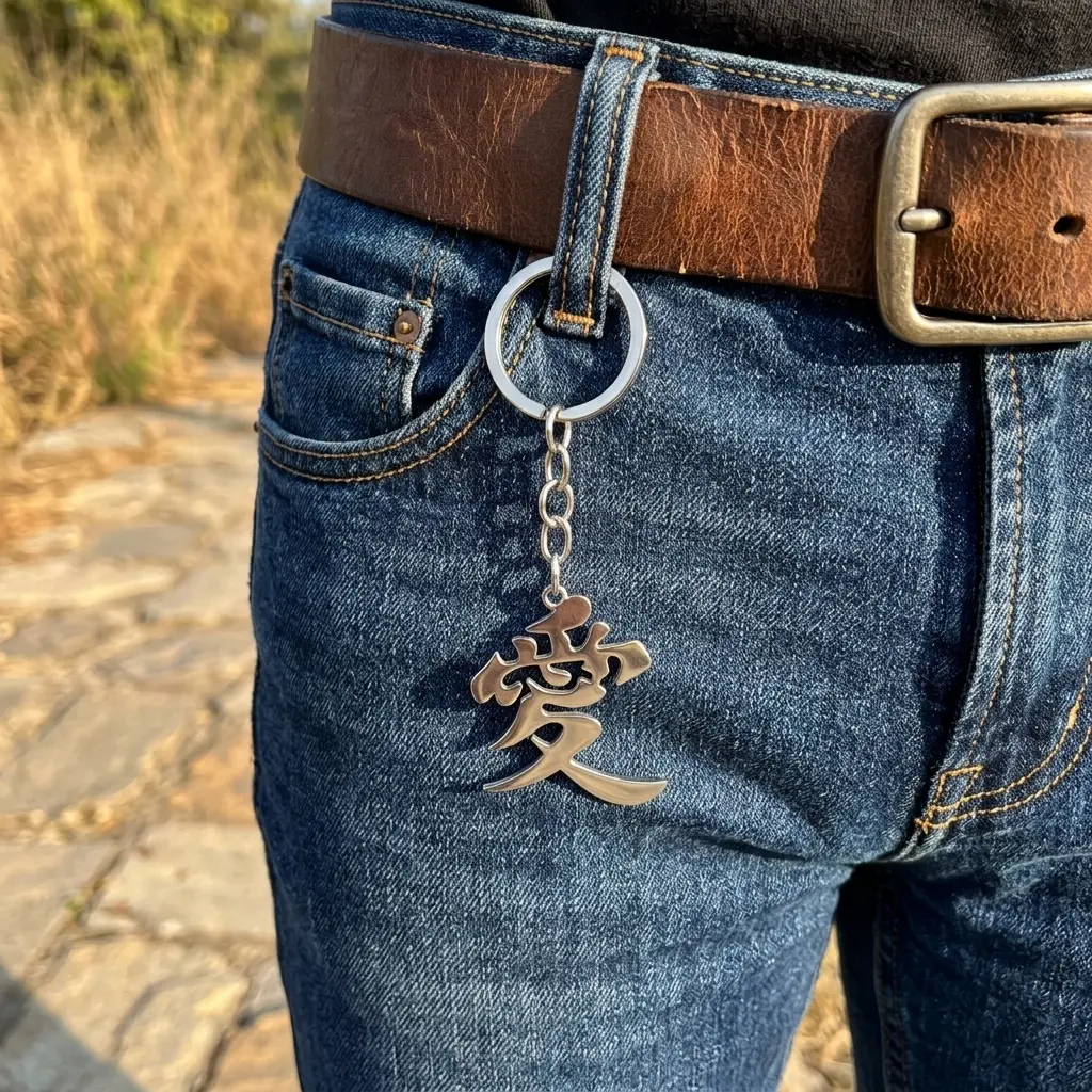 Minimalist Silver Metal Love Kanji Character Keychain Gothic Aesthetic Gaara Tattoo Cosplay Key Ring Holder Waterproof High Quality Zinc Alloy Car Purse Charm Accessory Gift Idea for Men Women Teen Boys Girls Trendy Naruto Fan TikTok Shop Best