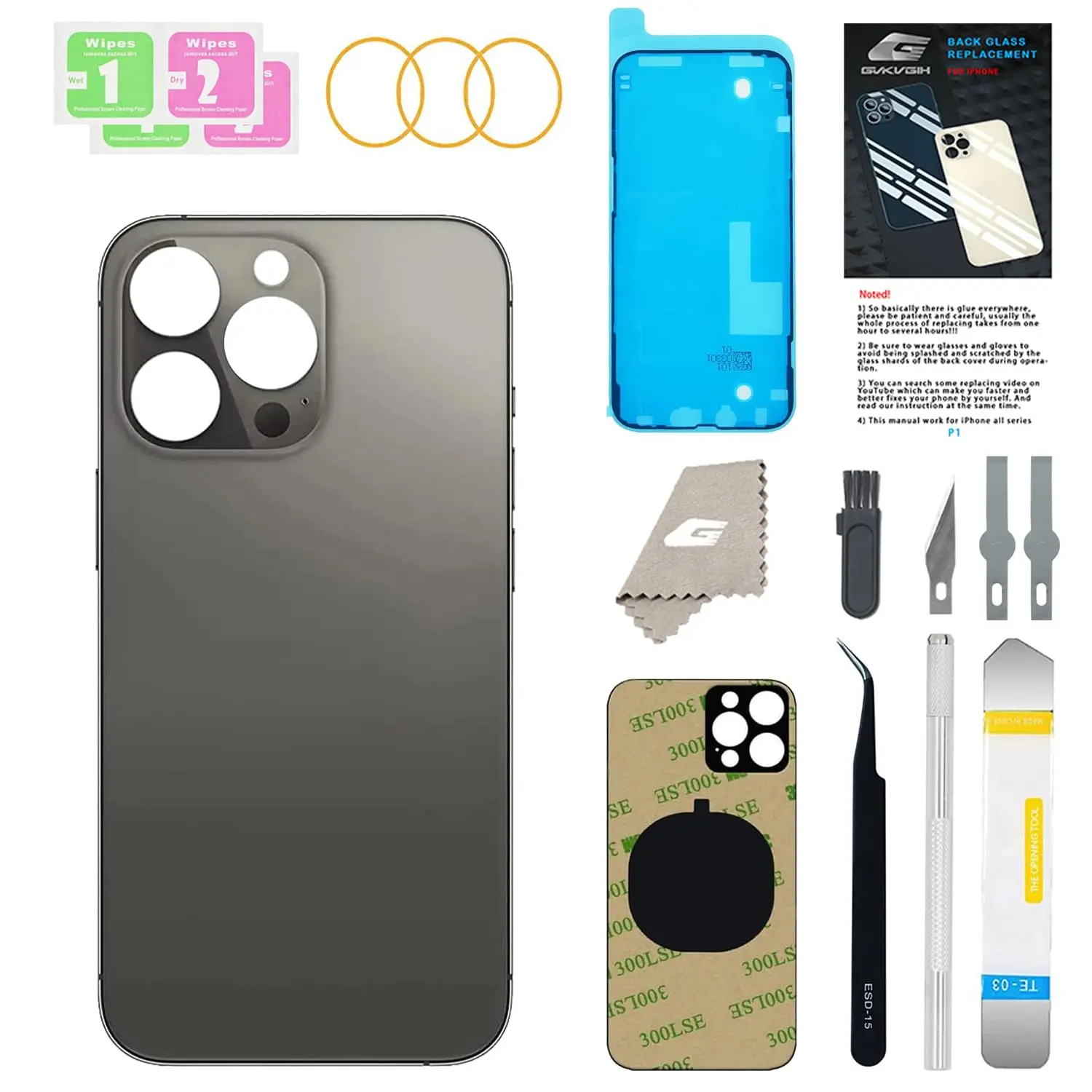 GUPFIX Back Cover Glass Replacement for iPhone 13 Pro Max with Repir Tools, User Manual and Back Glass Adhesive